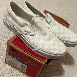 Vans Cream Checkered Slip-On Sneakers